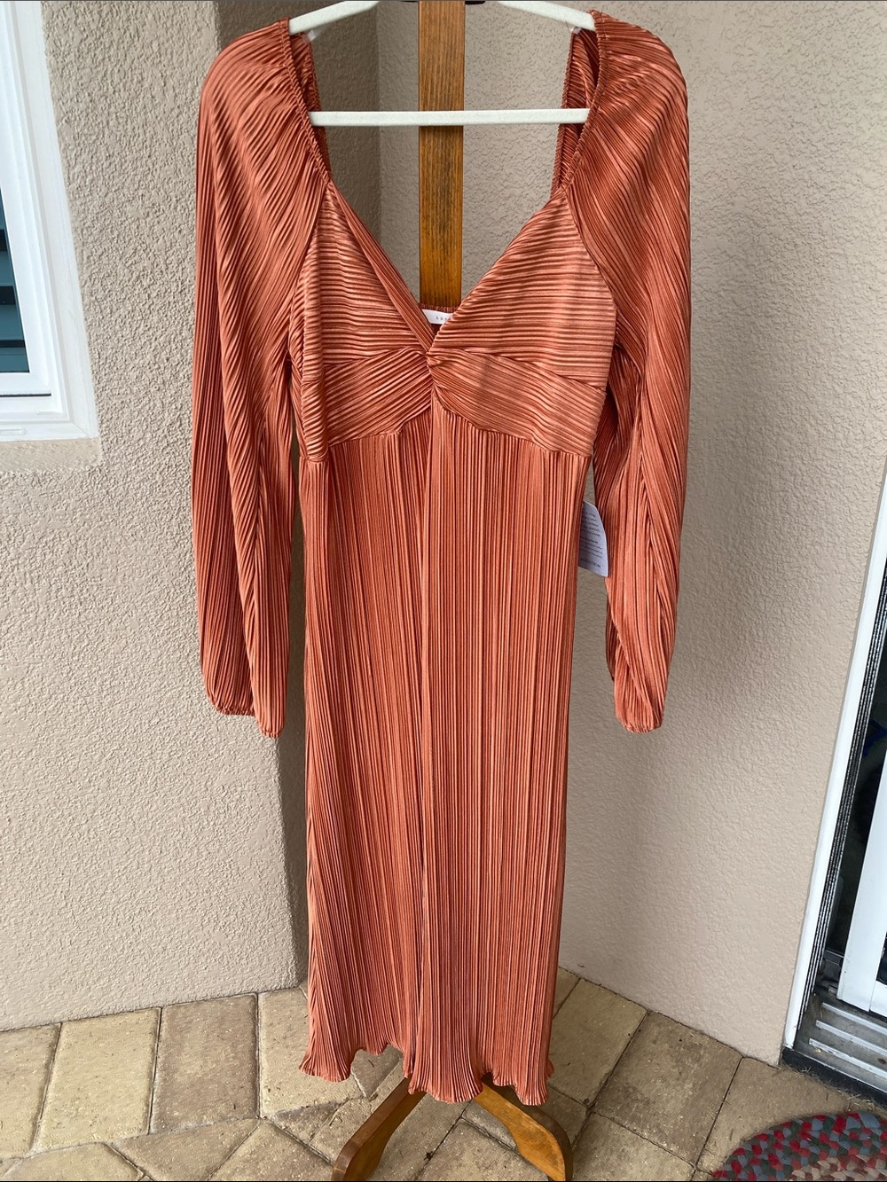 Lush Rust Orange Pleated Maxi Dress